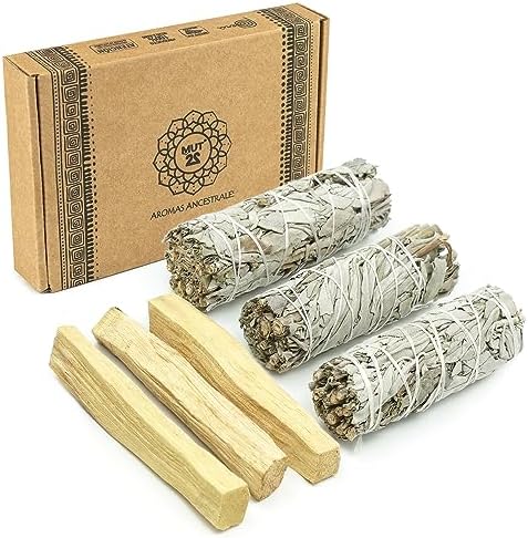 MUT22 3 Sauge Blanche et 3 Palo Santo Sacrés à Brûler - Herbes de Purification et d'Harmonie pour Spirituelle et Les Rituels Énergétiques