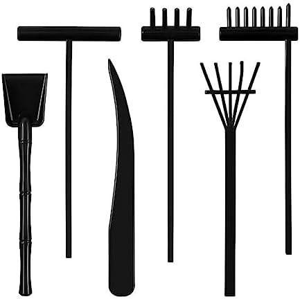 Kit Mini Zen Jardin - 6pcs Noir Râteau et Méditation Sable Outils - Rock Garden Idéal Relaxation - pour Table pour Accessoires