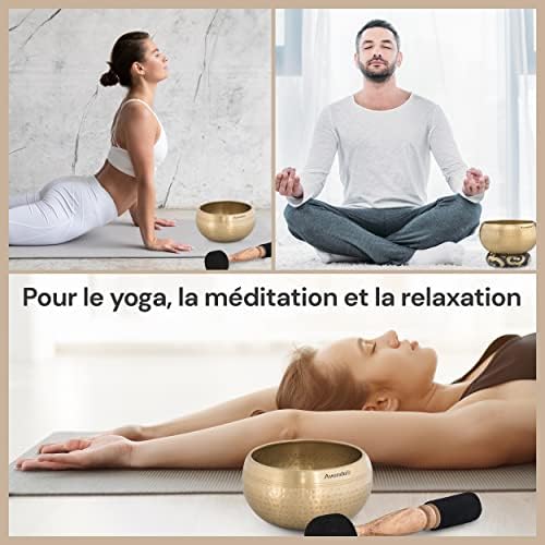 Lot de Bol Chantant Tibétain pour Yoga, Méditation et Détente - Bol Chantant Tibétain Martelé Ø 13,5 cm, Double Maillet avec Feutre et Cuir, Coussin d'Anneau, Sac et Instructions - Image 2
