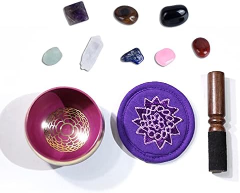 Bol chantant, MKNZOME 3,15'' bol chantant tibétain fabriqué à la main avec pierres de chakra Bol sonore de méditation pour thérapie sonore tibétaine,guérison, yoga, Soulagement de Stress et Anxiété
