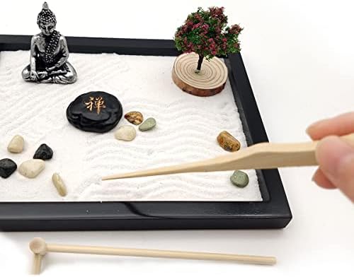 LuXianYS Jardin de Sable Japonais Zen, Zen Garden, Mini Jardin Zen Decoration, Zen Décoration de Méditation, Jardin Zen Fait à la Main Jardin Zen, pour Bureau, Détente et Méditation à Domicile - Image 4