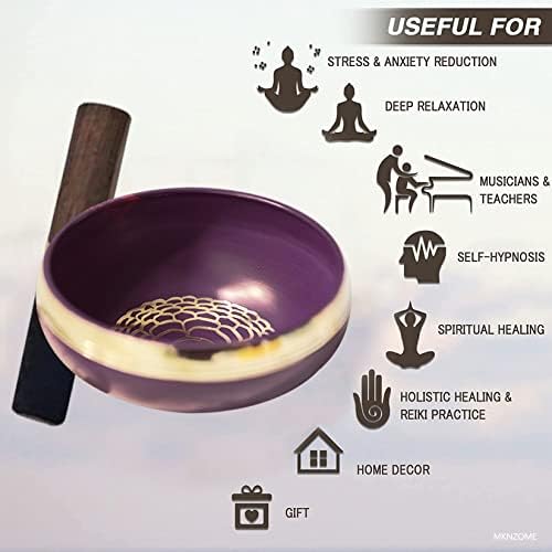Bol chantant, MKNZOME 3,15'' bol chantant tibétain fabriqué à la main avec pierres de chakra Bol sonore de méditation pour thérapie sonore tibétaine,guérison, yoga, Soulagement de Stress et Anxiété - Image 4