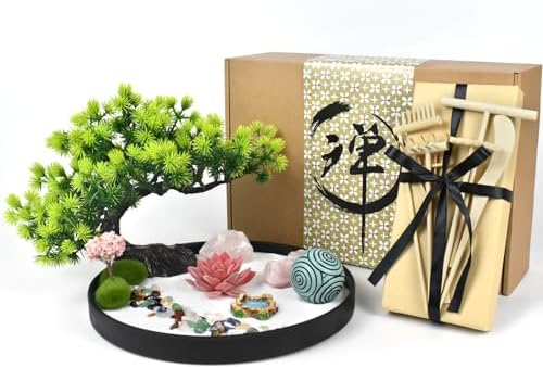 Artcome Jardin de sable zen japonais pour bureau – Plateau rond pour thérapie de méditation – Outil de relaxation et de méditation pour soulager le stress – Accessoires de bureau à la maison et au