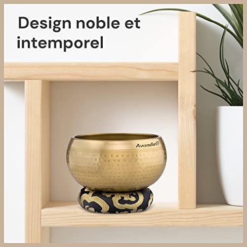 Lot de Bol Chantant Tibétain pour Yoga, Méditation et Détente - Bol Chantant Tibétain Martelé Ø 13,5 cm, Double Maillet avec Feutre et Cuir, Coussin d'Anneau, Sac et Instructions - Image 4