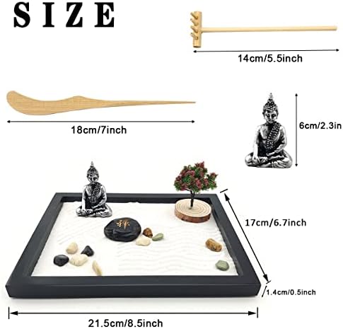 LuXianYS Jardin de Sable Japonais Zen, Zen Garden, Mini Jardin Zen Decoration, Zen Décoration de Méditation, Jardin Zen Fait à la Main Jardin Zen, pour Bureau, Détente et Méditation à Domicile - Image 2