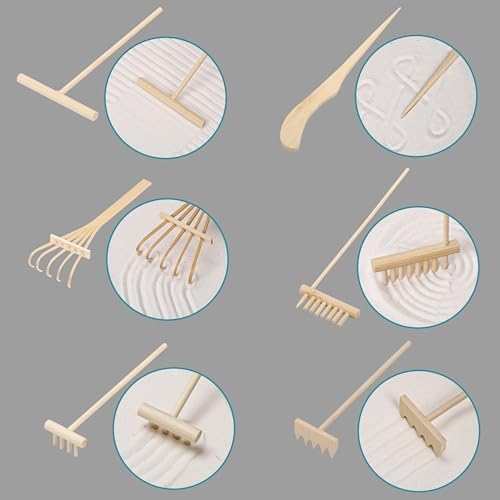 BELLE VOUS Kit Jardin Zen Miniature Japonais - 20 x 28 cm - Coffret Cadeau Jardin Japonais avec Sable, 6 Outils & 11 Éléments - Décoration de la Maison ou du Bureau - Accessoires pour la Méditation - Image 4