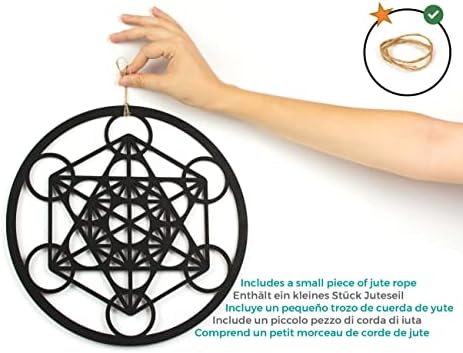 CONTRAXT Cube de métatron Géométrie sacrée. Cadre tableau sculpté bois cadeau décoration zen mandala déco panneau mural décoratif méditation ésotérisme zen art murale salon (Cube de Métatron, Noir) - Image 3