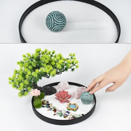 Artcome Jardin de sable zen japonais pour bureau – Plateau rond pour thérapie de méditation – Outil de relaxation et de méditation pour soulager le stress – Accessoires de bureau à la maison et au - Image 4