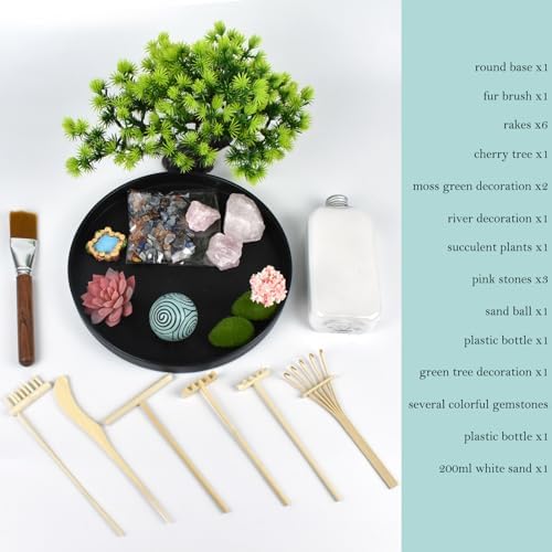 Artcome Jardin de sable zen japonais pour bureau – Plateau rond pour thérapie de méditation – Outil de relaxation et de méditation pour soulager le stress – Accessoires de bureau à la maison et au - Image 2