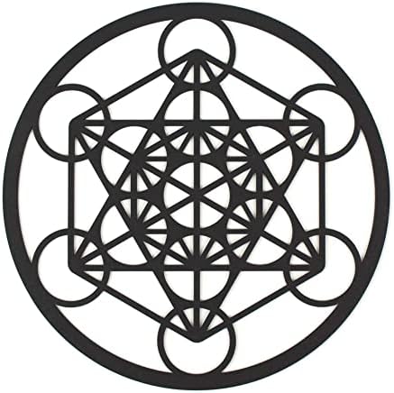 CONTRAXT Cube de métatron Géométrie sacrée. Cadre tableau sculpté bois cadeau décoration zen mandala déco panneau mural décoratif méditation ésotérisme zen art murale salon (Cube de Métatron, Noir)