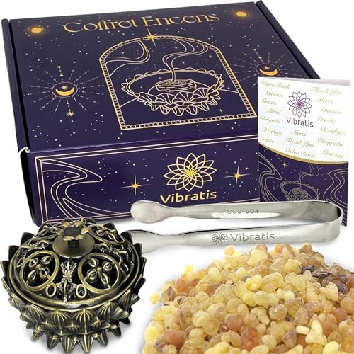 Coffret Encens Oliban Naturel – 100g d'Encens Boswellia Serrata, Encensoir et Pince en Acier Inoxydable – Idéal pour la Purification & Méditation (Encens Oliban 100g)