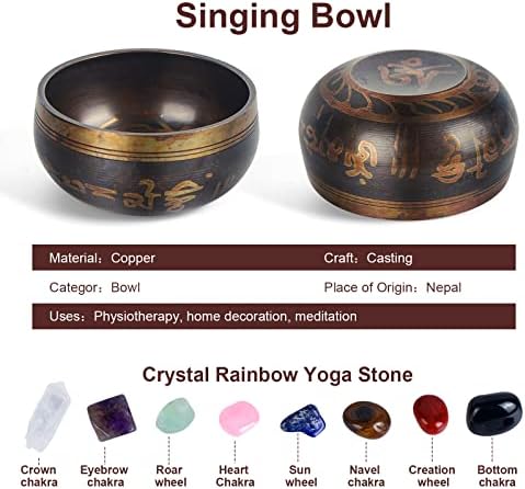 Bol chantant, MKNZOME 3.74'' bol chantant tibétain fabriqué à la main avec pierres de chakra Bol sonore de méditation pour thérapie sonore tibétaine,guérison, yoga, Soulagement de Stress et Anxiété - Image 3