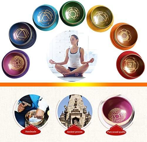Bol chantant, MKNZOME 3,15'' bol chantant tibétain fabriqué à la main avec pierres de chakra Bol sonore de méditation pour thérapie sonore tibétaine,guérison, yoga, Soulagement de Stress et Anxiété - Image 7