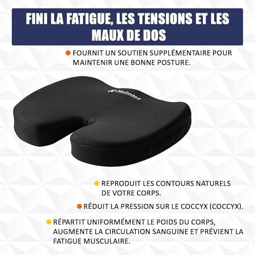 EDS Coussin orthopédique en Mousse à mémoire de Forme Respirant et antidérapant, pour Chaise de Bureau/sièges de Voiture/Chaise de Gaming/etc., à Housse Amovible Lavable, Noir - Image 5