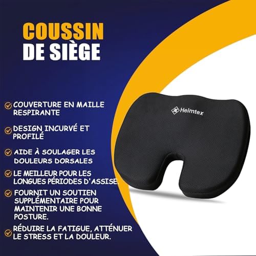 EDS Coussin orthopédique en Mousse à mémoire de Forme Respirant et antidérapant, pour Chaise de Bureau/sièges de Voiture/Chaise de Gaming/etc., à Housse Amovible Lavable, Noir - Image 4