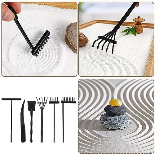 Kit Mini Zen Jardin - 6pcs Noir Râteau et Méditation Sable Outils - Rock Garden Idéal Relaxation - pour Table pour Accessoires - Image 2