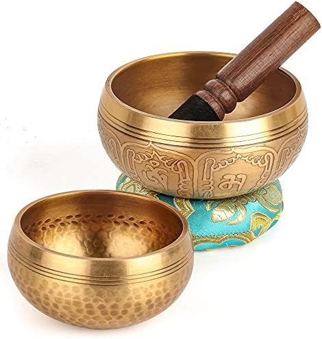 Lot de 2 bols chantants tibétains - 100 % faits à la main au Népal - Pour la méditation, le yoga, les chakras, la méditation, cadeaux uniques pour femme