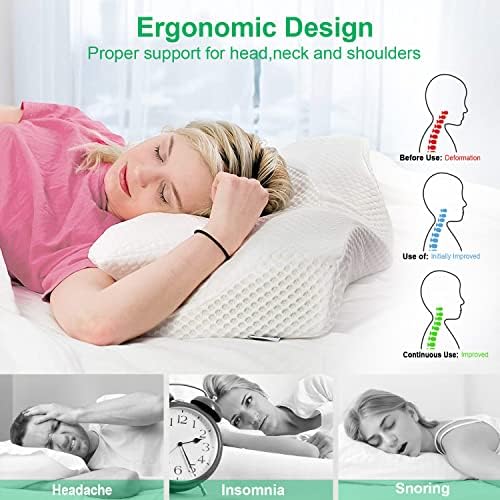 Elviros Oreillers à Mémoire de Forme, Oreillers Ergonomiques pour la Nuque, Oreiller Ergonomique Forme Orthopédique Anti Douleur, Décontracter Les Muscles aux Épaules, Gris Foncé - Image 3