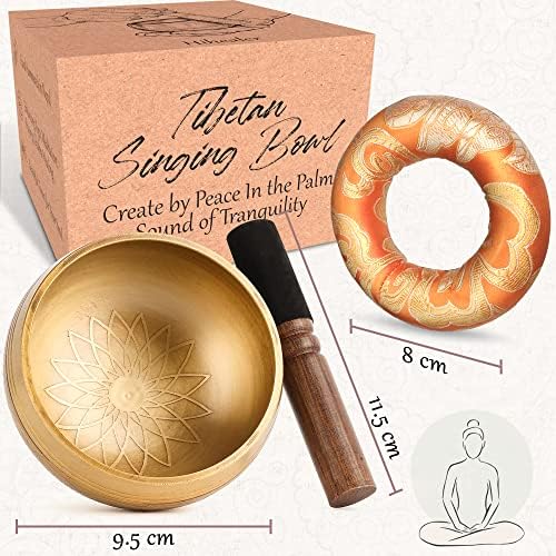 Ensemble de bols chantants tibétains 100 % martelés à la main au Népal avec coussin en soie et maillet de méditation Yoga Chakra Cadeaux pour femmes et hommes (9,5 x 5 cm) - Image 2