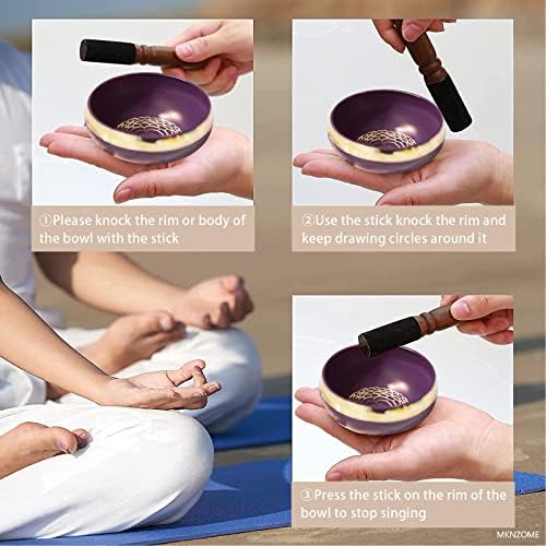 Bol chantant, MKNZOME 3,15'' bol chantant tibétain fabriqué à la main avec pierres de chakra Bol sonore de méditation pour thérapie sonore tibétaine,guérison, yoga, Soulagement de Stress et Anxiété - Image 6