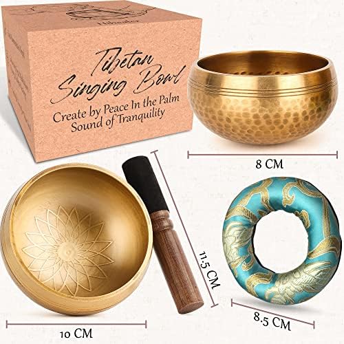Lot de 2 bols chantants tibétains - 100 % faits à la main au Népal - Pour la méditation, le yoga, les chakras, la méditation, cadeaux uniques pour femme - Image 2