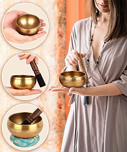 Lot de 2 bols chantants tibétains - 100 % faits à la main au Népal - Pour la méditation, le yoga, les chakras, la méditation, cadeaux uniques pour femme - Image 5