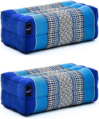 LEEWADEE Bloc de Yoga - Yoga Bloc en kapok Fait à la Main, Coussin Brique en kapok Artisanal pour Le Yoga, Ensemble de 2, Bleu