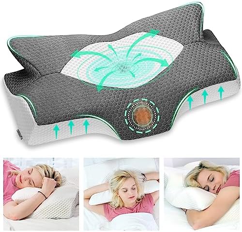 Elviros Oreillers à Mémoire de Forme, Oreillers Ergonomiques pour la Nuque, Oreiller Ergonomique Forme Orthopédique Anti Douleur, Décontracter Les Muscles aux Épaules, Gris Foncé