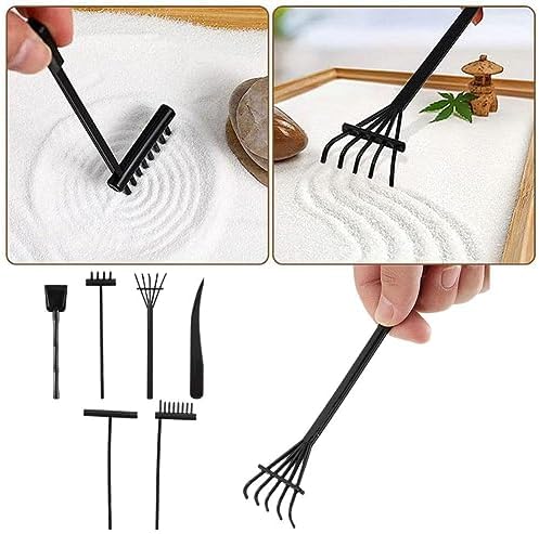 Kit Mini Zen Jardin - 6pcs Noir Râteau et Méditation Sable Outils - Rock Garden Idéal Relaxation - pour Table pour Accessoires - Image 4