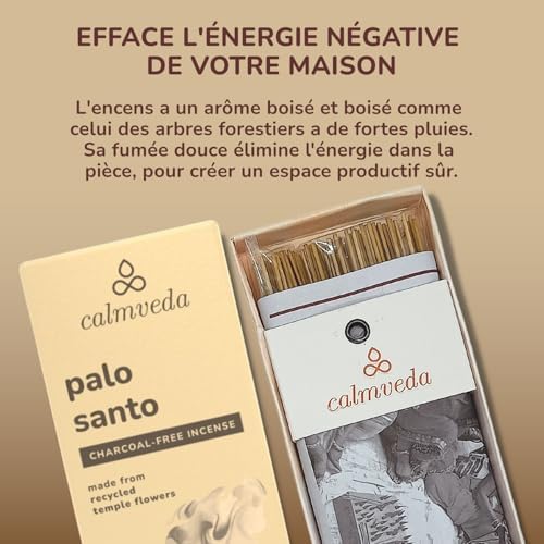 Encens Palo Santo en Batonnets - (80 d'encens) Encens Naturel sans Charbon encens, Fabriqués À Partir De Fleurs Recyclées | Bois de Palo Santo Purification,Parfum Doux et boisé avec Touche d'agrumes - Image 3