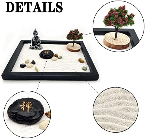 LuXianYS Jardin de Sable Japonais Zen, Zen Garden, Mini Jardin Zen Decoration, Zen Décoration de Méditation, Jardin Zen Fait à la Main Jardin Zen, pour Bureau, Détente et Méditation à Domicile - Image 3