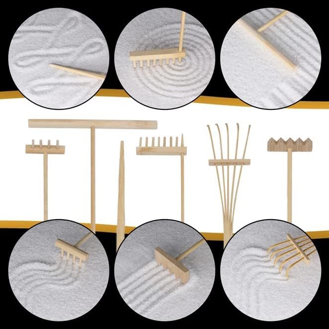 Island Falls Home Kit de décoration Jardin Japonais Sable Zen Miniature 11x8 Pouces, intérieur, 6 Outils, 15 éléments, pour Bureau Salon Maison - Image 6