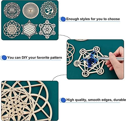 CHGCRAFT 6 Ensembles 6 Style 3.9 pouces Géométrie Sacrée Art Mural Ensemble Méditation Chakra Sculpture Murale en Bois Fleur de Vie Tableau Grille pour Yoga Salle de Méditation Décoration D'Intérieur - Image 4