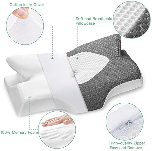 Elviros Oreillers à Mémoire de Forme, Oreillers Ergonomiques pour la Nuque, Oreiller Ergonomique Forme Orthopédique Anti Douleur, Décontracter Les Muscles aux Épaules, Gris Foncé - Image 6