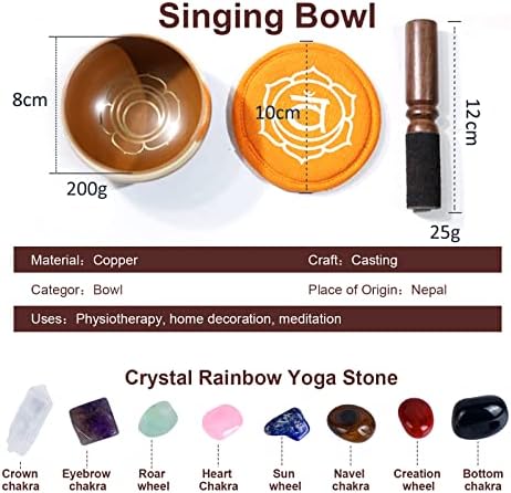 Bol chantant, MKNZOME 3,15'' bol chantant tibétain fabriqué à la main avec pierres de chakra Bol sonore de méditation pour thérapie sonore tibétaine,guérison, yoga, Soulagement de Stress et Anxiété - Image 3