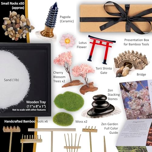 Island Falls Home Kit de décoration Jardin Japonais Sable Zen Miniature 11x8 Pouces, intérieur, 6 Outils, 15 éléments, pour Bureau Salon Maison - Image 2