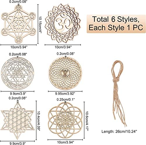 CHGCRAFT 6 Ensembles 6 Style 3.9 pouces Géométrie Sacrée Art Mural Ensemble Méditation Chakra Sculpture Murale en Bois Fleur de Vie Tableau Grille pour Yoga Salle de Méditation Décoration D'Intérieur - Image 2