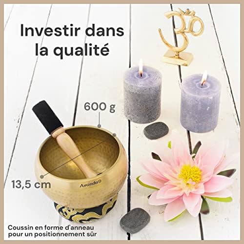 Lot de Bol Chantant Tibétain pour Yoga, Méditation et Détente - Bol Chantant Tibétain Martelé Ø 13,5 cm, Double Maillet avec Feutre et Cuir, Coussin d'Anneau, Sac et Instructions - Image 6