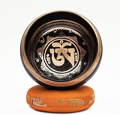 Bol Tibétain | Bol Chantant Tibétain dans Coffret en papier Népalais avec Maillet et Coussin | Magnifique son pour la méditation et la relaxation | Motif de gratitude | Bol noir antique Fait Main - Image 9