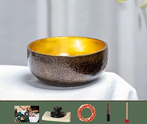 ZHANGZONG Bol tibétain Bol Chantant tibétain Bol tibétain Chantant Bol Chantant méditatif en Laiton Poli avec maillet et Coussin pour la guérison énergétique, Le Zen, la méditation, Les Ensemble - Image 2