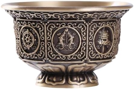 Ukbzxcmws Cuvette tibétaine en cuivre avec huit symboles porte-bonheur pour rituel bouddhiste décoration d'intérieur