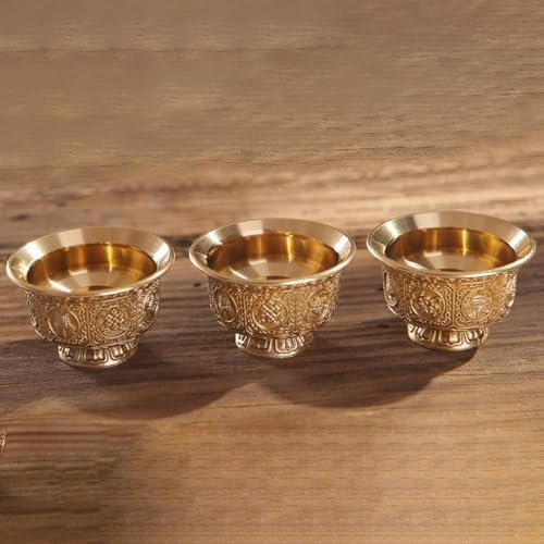 Ukbzxcmws Cuvette tibétaine en cuivre avec huit symboles porte-bonheur pour rituel bouddhiste décoration d'intérieur - Image 3