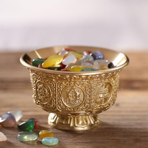 Ukbzxcmws Cuvette tibétaine en cuivre avec huit symboles porte-bonheur pour rituel bouddhiste décoration d'intérieur - Image 5