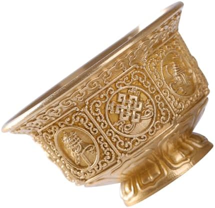 Bol traditionnel tibétain porte-bonheur huit symboles offrant une tasse en cuivre massif pour eau bénite, fournitures rituelles bouddhistes