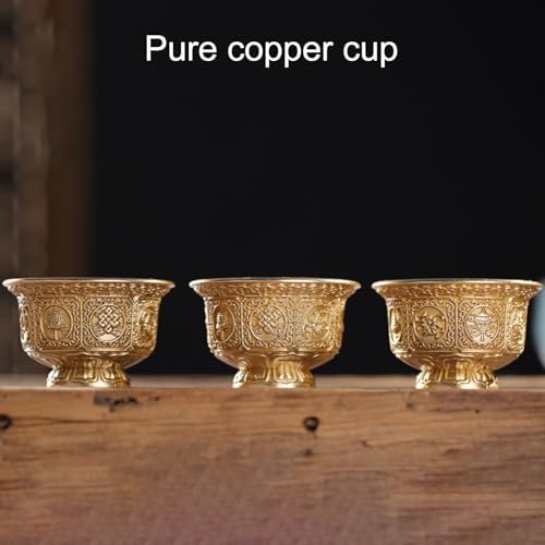 Bol traditionnel tibétain porte-bonheur huit symboles offrant une tasse en cuivre massif pour eau bénite, fournitures rituelles bouddhistes - Image 3
