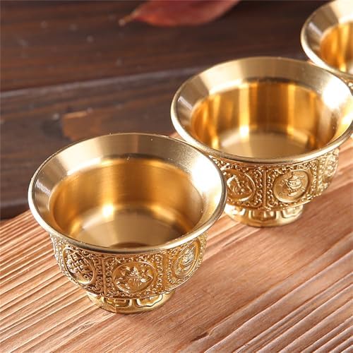 Bol traditionnel tibétain porte-bonheur huit symboles offrant une tasse en cuivre massif pour eau bénite, fournitures rituelles bouddhistes - Image 7