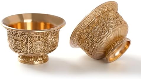 Bol traditionnel tibétain porte-bonheur huit symboles offrant une tasse en cuivre massif pour eau bénite, fournitures rituelles bouddhistes - Image 7