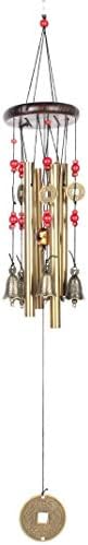 Chianrliu Carillon du vent, vous souhaitez la prospérité: chinois traditionnel incroyable 4 tubes 5 cloches et base en bois Bronze Windchime pour patio extérieur, jardin et décoration intérieure - Image 3