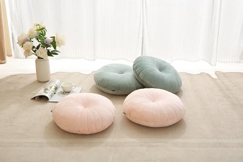MolynnChic Floor Pillow Coussin de méditation rond et grand coussin de sol, en velours épais, pour yoga, salon, balcon, extérieur, tatami, 40 cm, rose - Image 4