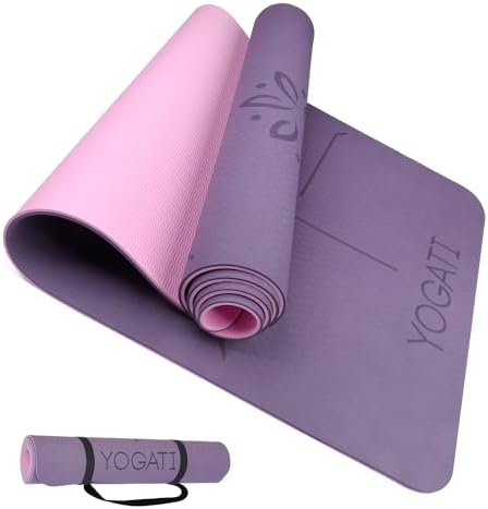 YOGATI - Tapis Yoga Antidérapant et Epais. Tapis de Yoga avec des repères d'alignement du Corps. Tapis de Sport pour Adultes et Enfants. Tapis de Gym idéal pour Pilates et Fitness. Tapis de yoga